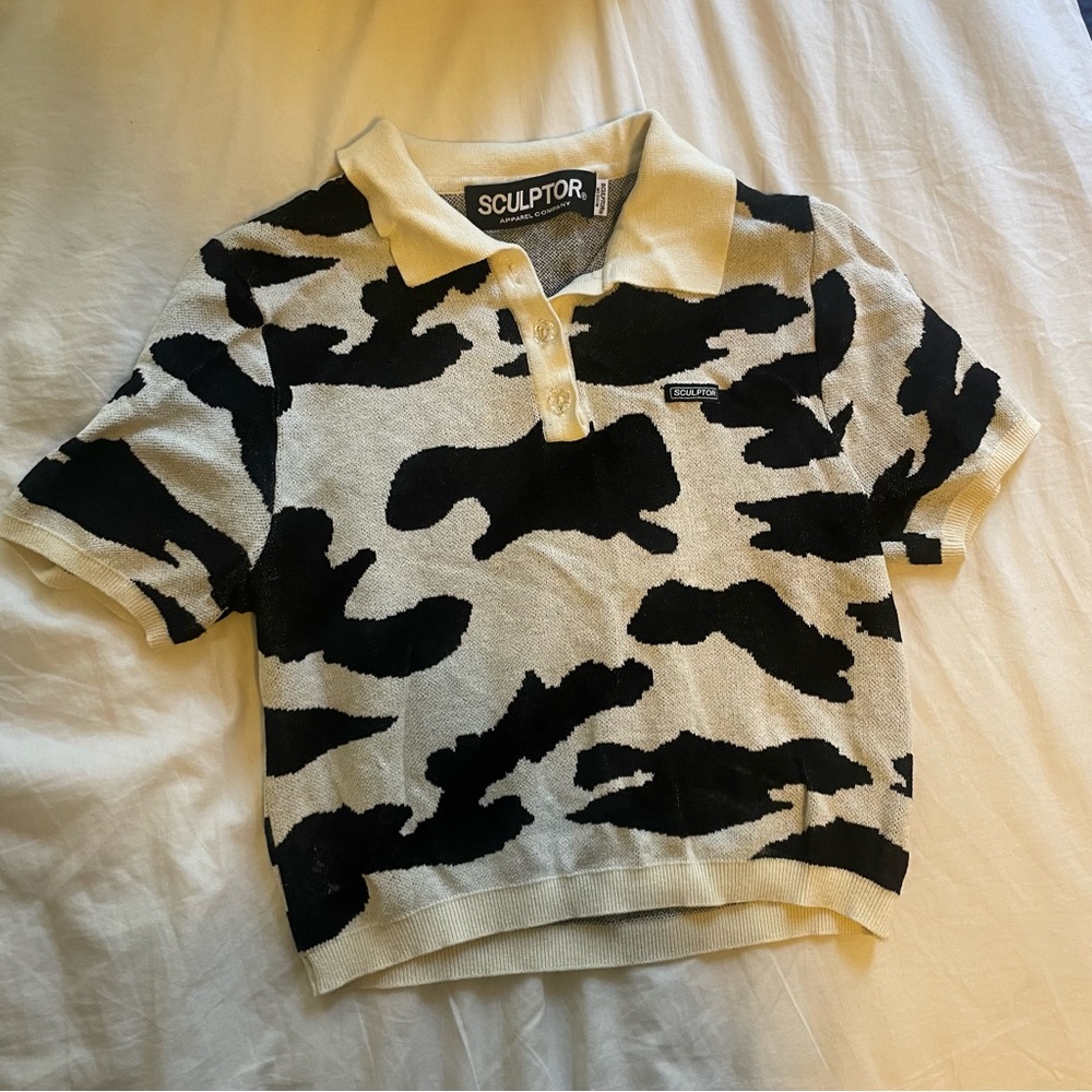 Sculptor polo knit cowhide black